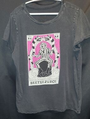 Beetlejuice Graphic Unisex Black Tee with Pink Accent No Size Tag